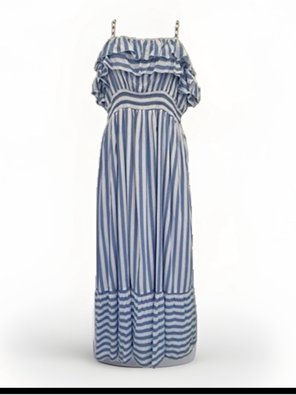 Vineyard Vines Blue & White Ruffled Stripe Maxi Dress